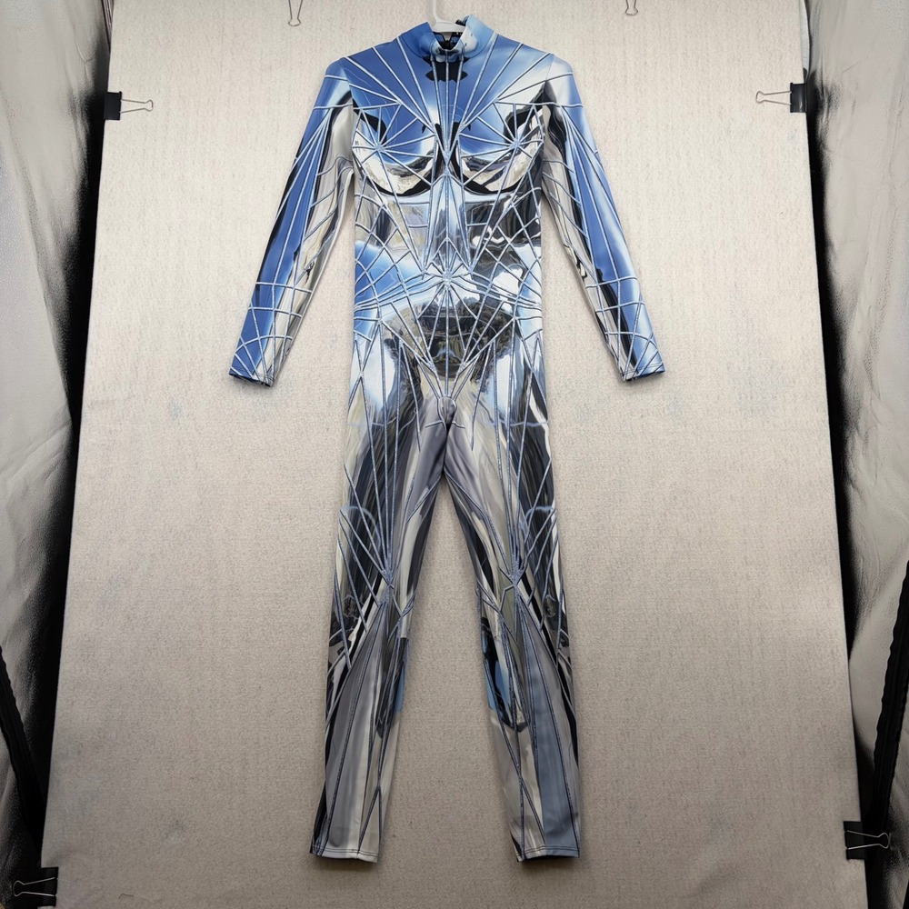 Badinka Blue Silver Geometric Graphic Catsuit Festival Jumpsuit Small